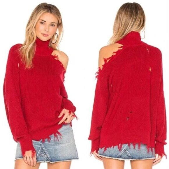 LOVERS + FRIENDS REVOLVE Arlington Distressed Thrashed Wool Blend Red Sweater XS - Picture 1 of 9